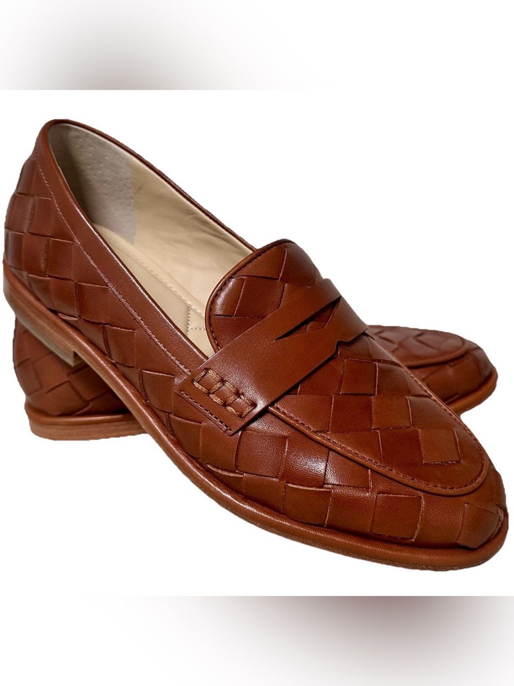 J McLaughlin Concetta Leather Woven Loafers 7 Preppy Quiet Luxury Old Money